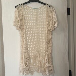 Maurices Cream Crochet Open-Front Cardigan